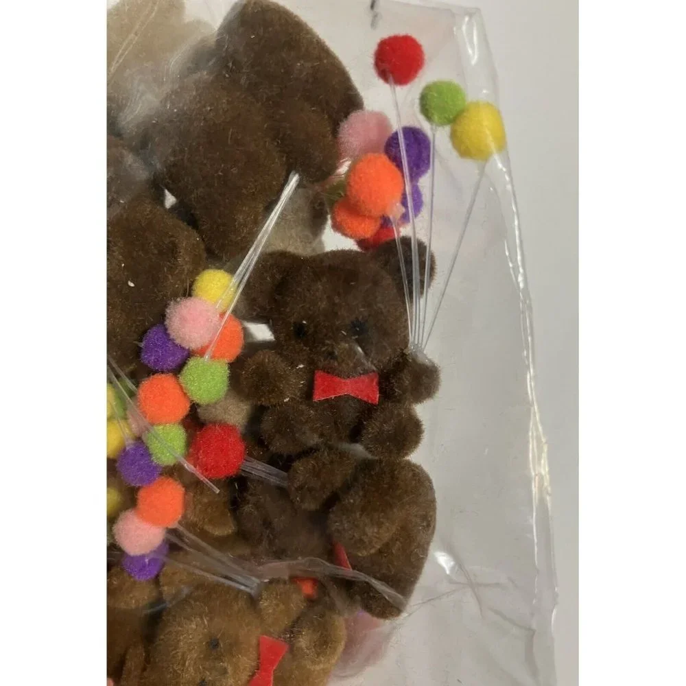 Vintage Set of 12 Two Tone Tiny Teddy Bears Flocked Plastic Balloons